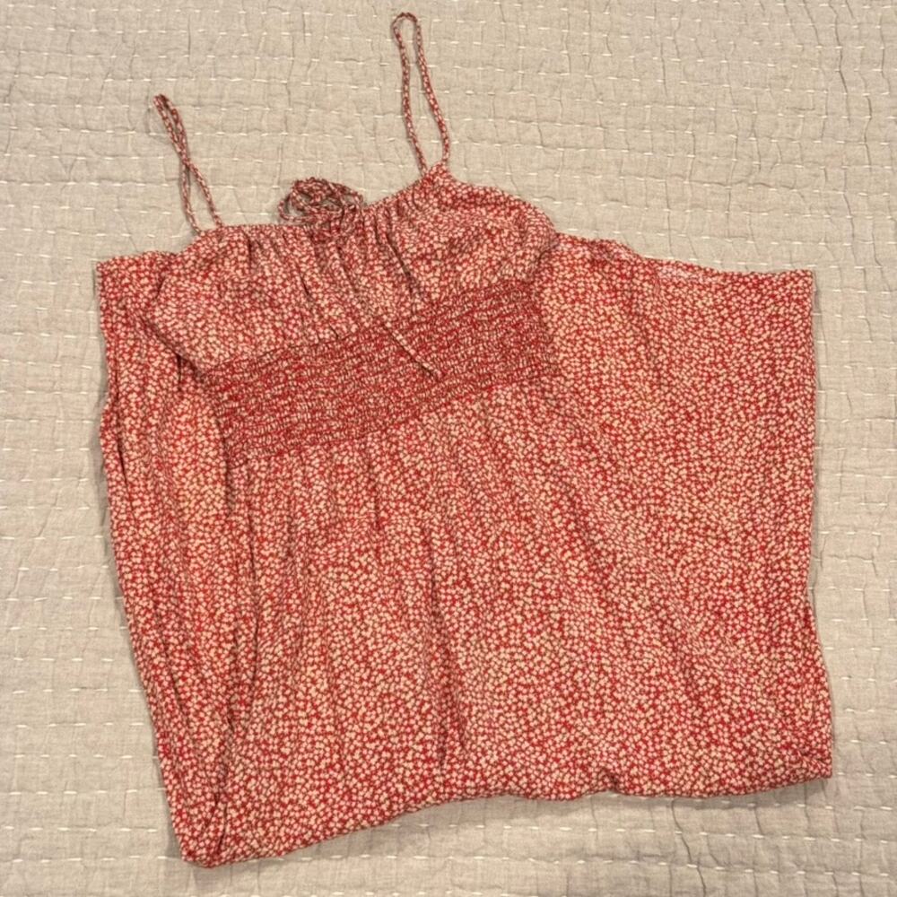 Floral Milkmaid Midi Dress Emory Park 90s Y2K Style Spaghetti Strap Red Small XS